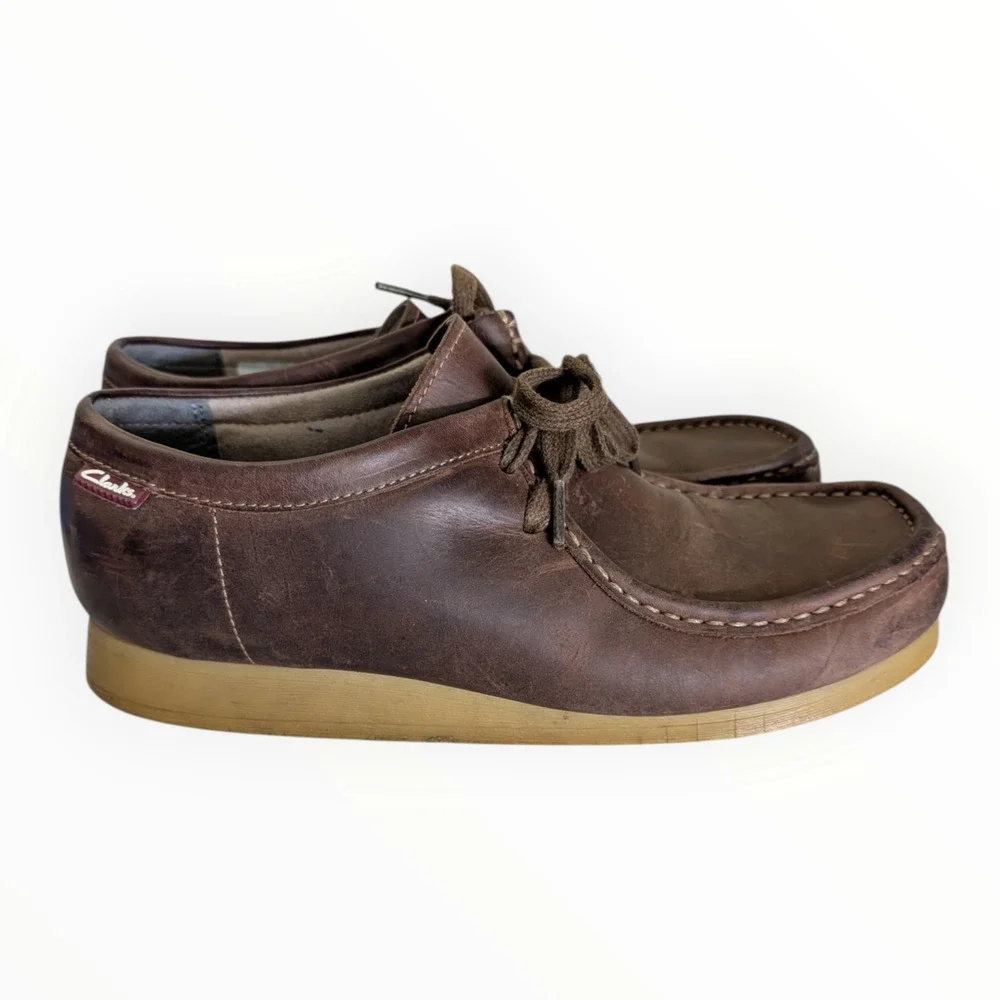 Clarks Collection Wallabee Classic Brown Leather Moc Toe EVO Shoes Size 10 Mens